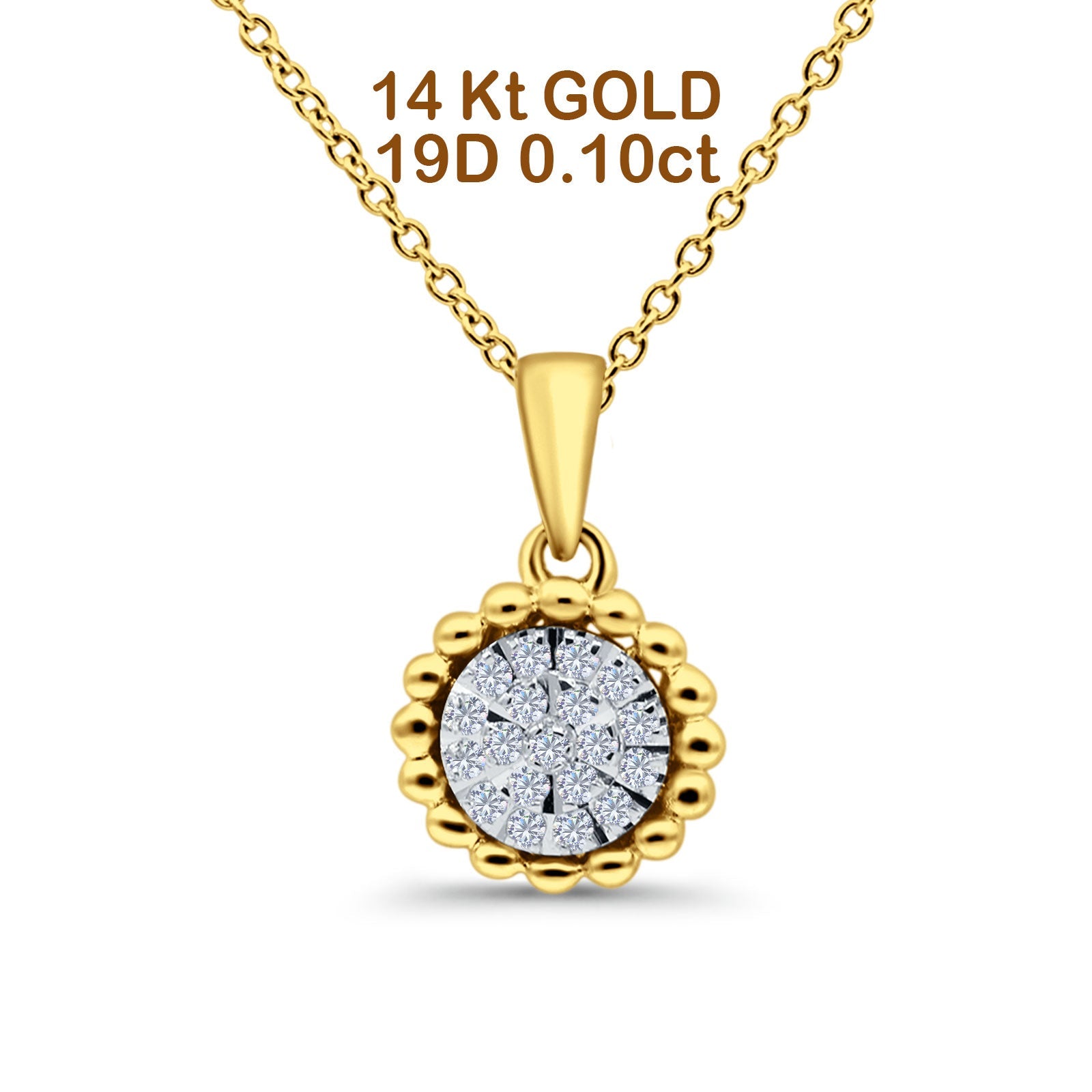 14K Gold .10ct G SI Round Diamond Celestial Pendant Necklace 18" Chain