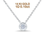 14K Gold 0.10ct Diamond Round Solitaire Bezel Pendant Necklace 18