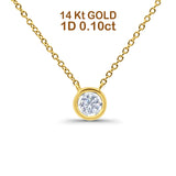 14 K Gold 0,10 ct Diamant-Halskette mit rundem Solitär-Lünette-Anhänger, 45,7 cm