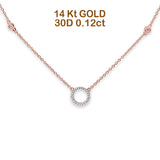 14K Gold 0,12ct Diamant Trendy Kreis Anhänger Halskette 18"+ 2" Ext