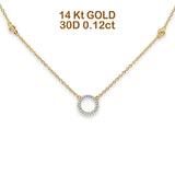 14K Gold 0.12ct Diamond Trendy Circle Pendant Necklace 18"+ 2" Ext