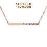 14K Gold 0,09ct Diamant Bar Anhänger Halskette 18"+ 2 Ext
