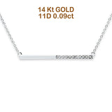 14K Gold 0.09ct Diamond Bar Pendant Necklace 18"+ 2 Ext