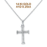 14K Gold 0.20ct Diamond Cross Pendant Necklace 18