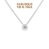 14K Gold 0.10ct Round Diamond Bezel Solitaire Pendant Necklace 18