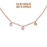 14K Gold 0.045ct Round Diamond Station Bezel Necklace 18" Long