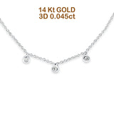 14 K Gold 0,045 ct runde Diamant-Station-Lünetten-Halskette, 45,7 cm lang