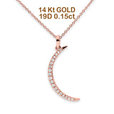 14K Gold 0.15ct Diamond Crescent Moon Pendant Necklace 16"+ 2" Ext