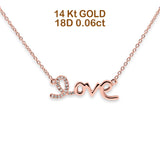 14K Gold 0,06ct Diamant Herz Love Script Anhänger Halskette 16"+2" Ext