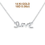 14K Gold 0.06ct Diamond Heart Love Script Pendant Necklace 16