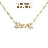 14K Gold 0.08ct Love Script Heart Diamond Necklace 16"+1" Ext