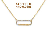 14K Gold 0.08ct Diamond Oval Modern Necklace 16"+1" Ext