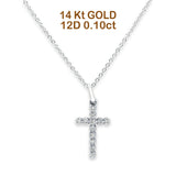 14K Gold 0.10ct F SI Diamond Cross Pendant Necklace 16