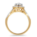 Diamant-Halo-Ring, gedrehter Unendlichkeitsschaft, 14 K Gold, 0,34 ct