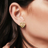 14K Yellow Gold 10mm Fancy 15 Years Heart Stud Earrings