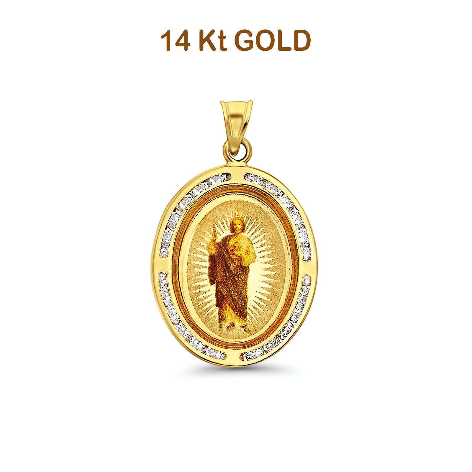 14K Yellow Gold St. Jude CZ Religious Pendant 20mmX17mm 1.8 grams