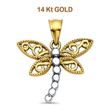 14K Two Tone Gold Dragon Fly Pendant 22mmX18mm 1.1 grams