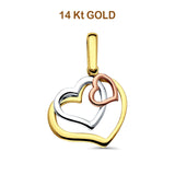 14K dreifarbiger Goldanhänger mit 3 Herzen, 26 mm x 19 mm, 2,3 Gramm