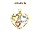 14K Tri Color Gold Heart Pendant 21mmX19mm 1.3 grams