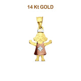 14K Tri Color Gold Girl Pendant 22mmX11mm 0.7 grams