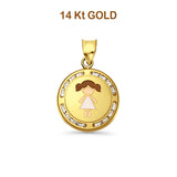 14K Yellow Gold CZ Enamel Girl Pendants 21mmX15mm 1.2 grams