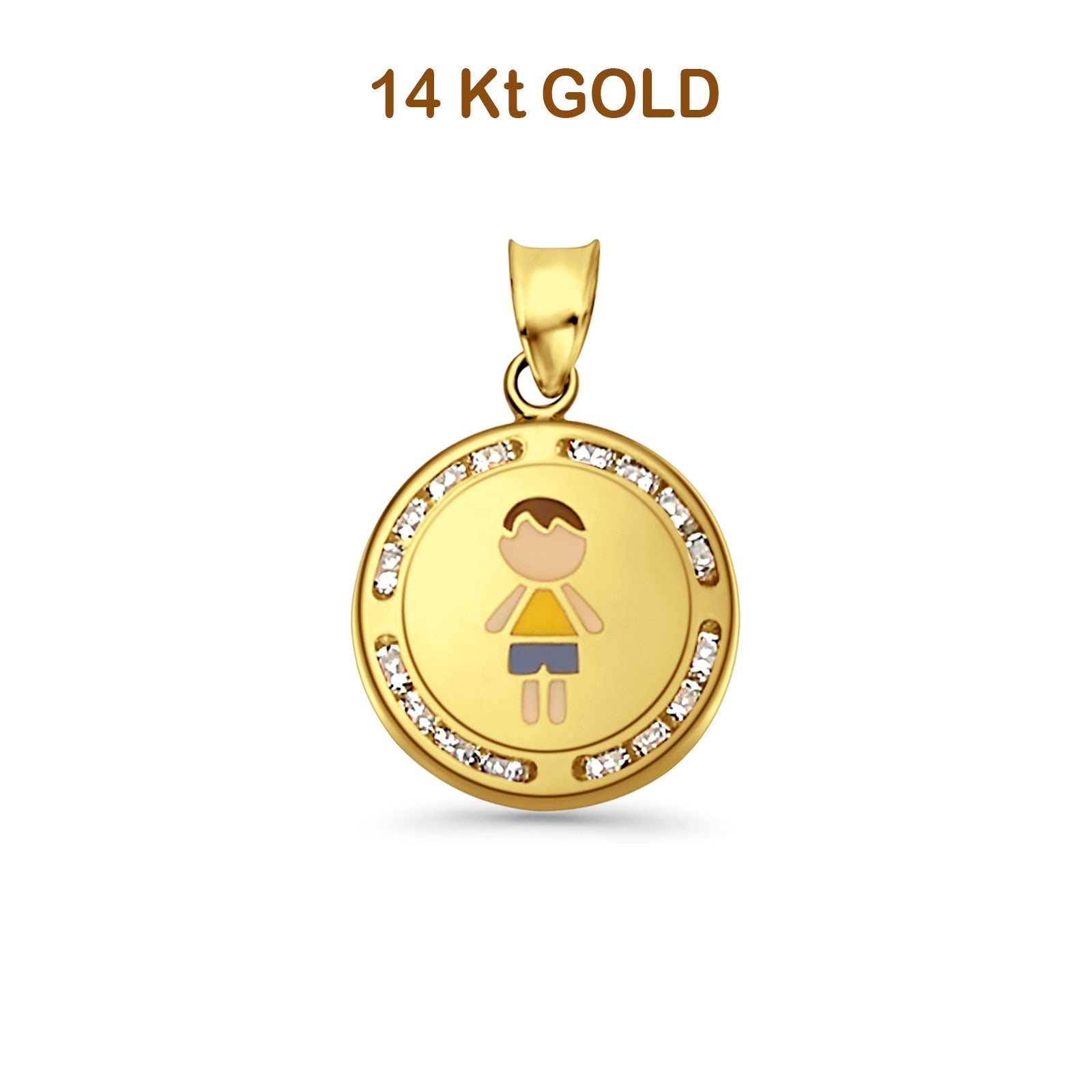 14K Yellow Gold CZ Enamel Boy Pendants 21mmX15mm 1.2 grams