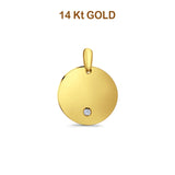 14K Yellow Gold Engravable CZ Round Pendant 25mmX19mm 2.3 grams