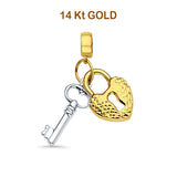 Schlüssel und Schloss aus 14 Karat zweifarbigem Gold für Mix&amp;Match-Anhänger, 20 mm x 17 mm, 1,6 Gramm
