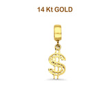 14K Yellow Gold $ Sign Charm for Mix&Match Pendant 21mmX6mm 0.6 grams