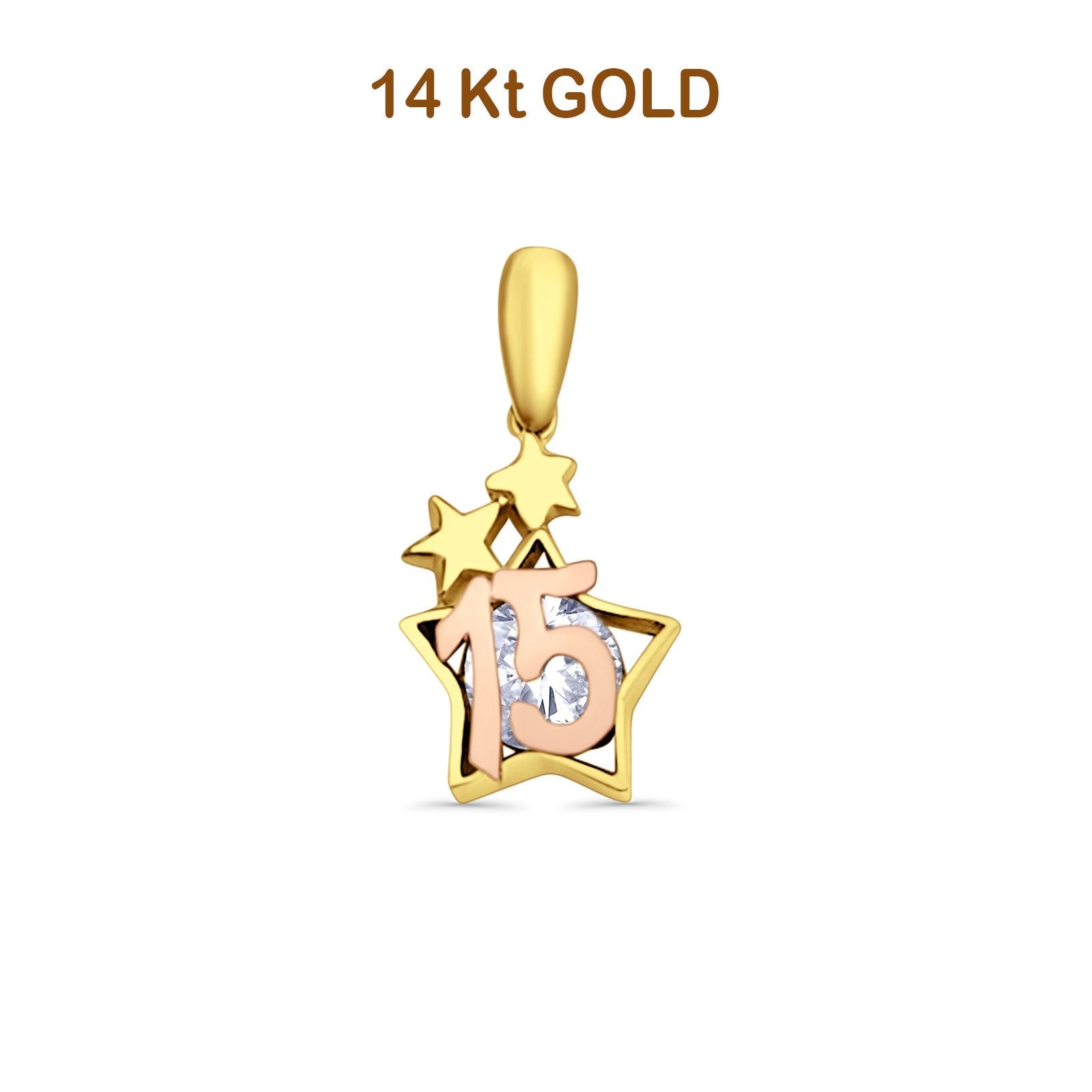 14K Two Tone Gold CZ 15 Years Pendant 20mmX10mm 1.4 grams