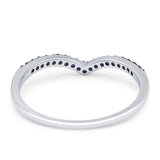 14K Gold 0.18ct Round 4mm F S2 V Shape Natural Blue Sapphire Chevron Diamond Half Eternity Wedding Band Ring
