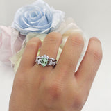 Two Piece Pear Teardrop Natural Green Amethyst Prasiolite Bridal Ring 925 Sterling Silver