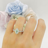 Art Deco Engagement Ring Halo Marquise Natural Green Amethyst Prasiolite 925 Sterling Silver