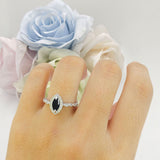 Art Deco Engagement Ring Halo Marquise Natural Black Onyx 925 Sterling Silver