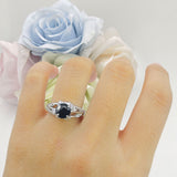 Round Engagement Ring Split Shank Natural Black Onyx 925 Sterling Silver