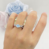 Round Cetlic Trinity Vintage Style Natural Aquamarine Ring 925 Sterling Silver