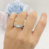 Round Cetlic Trinity Vintage Style Natural Green Amethyst Prasiolite Ring 925 Sterling Silver