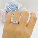 Three Stone Round Natural Aquamarine Vintage Style Ring 925 Sterling Silver