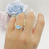 Art Deco Round Butterfly Ring Natural Aquamarine 925 Sterling Silver