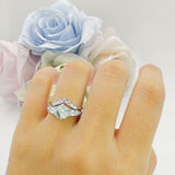 Two Piece Round Natural Green Moss Agate Vintage Style Bridal Engagement Ring 925 Sterling Silver