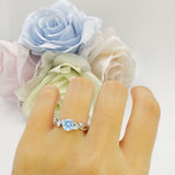 Budding Willow Solitaire Ring Round Natural Aquamarine 925 Sterling Silver