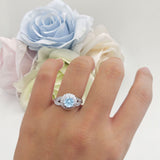 Sunflower Ring Infinity Twisted Round Natural Aquamarine 925 Sterling Silver