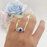 Sunflower Ring Infinity Twisted Round Natural Black Onyx 925 Sterling Silver