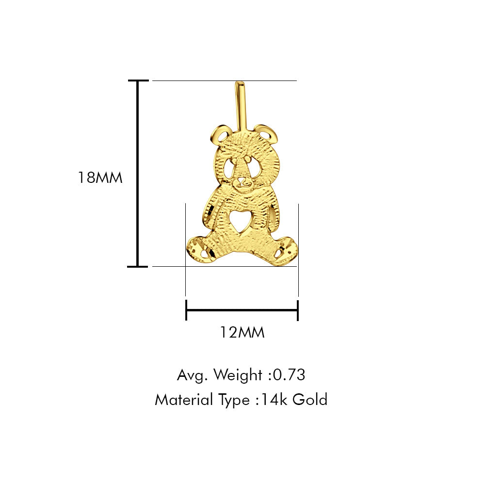 14K Yellow Gold Bear Pendant 18mmX12mm With 16 Inch To 24 Inch 1.1MM Width Wheat Chain Necklace