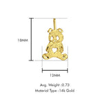 14K Yellow Gold Bear Pendant 18mmX12mm With 16 Inch To 22 Inch 1.2MM Width Side DC Rolo Cable Chain Necklace