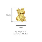 14K Yellow Gold Bear Pendant 14mmX10mm With 16 Inch To 24 Inch 0.8MM Width Square Wheat Chain Necklace