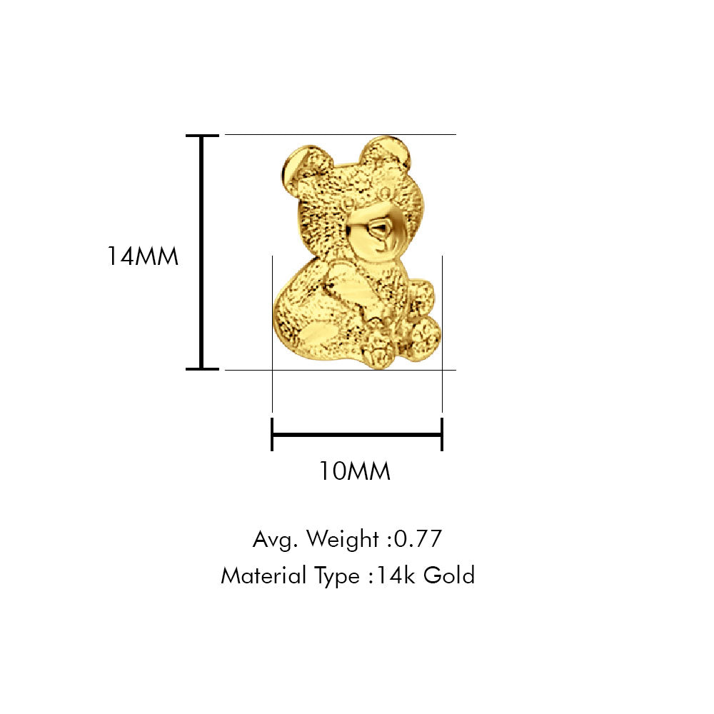 14K Yellow Gold Bear Pendant 14mmX10mm With 16 Inch To 24 Inch 0.8MM Width Box Chain Necklace