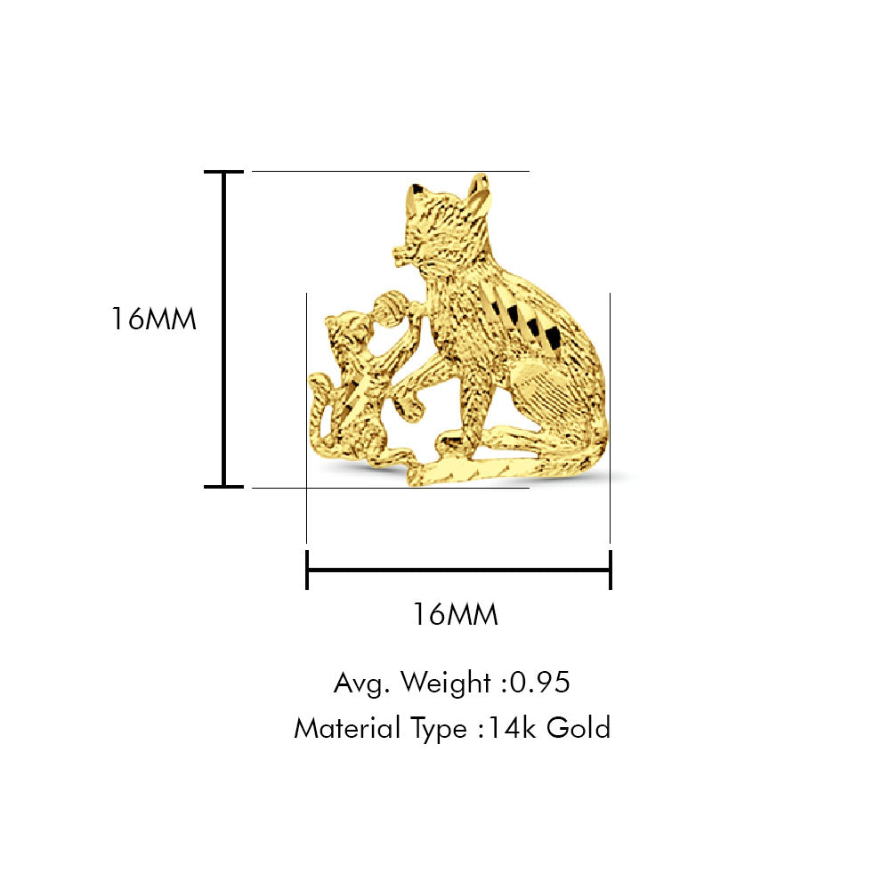 14K Yellow Gold Cats Pendant 16mmX16mm With 16 Inch To 22 Inch 1.2MM Width DC Rolo Cable Chain Necklace