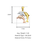 14K Tri Color Gold Dolphin Pendant 25mmX17mm With 16 Inch To 24 Inch 0.8MM Width Box Chain Necklace