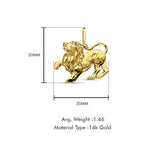 14K Yellow Gold Lion Pendant 20mmX20mm With 16 Inch To 24 Inch 1.1MM Width Wheat Chain Necklace